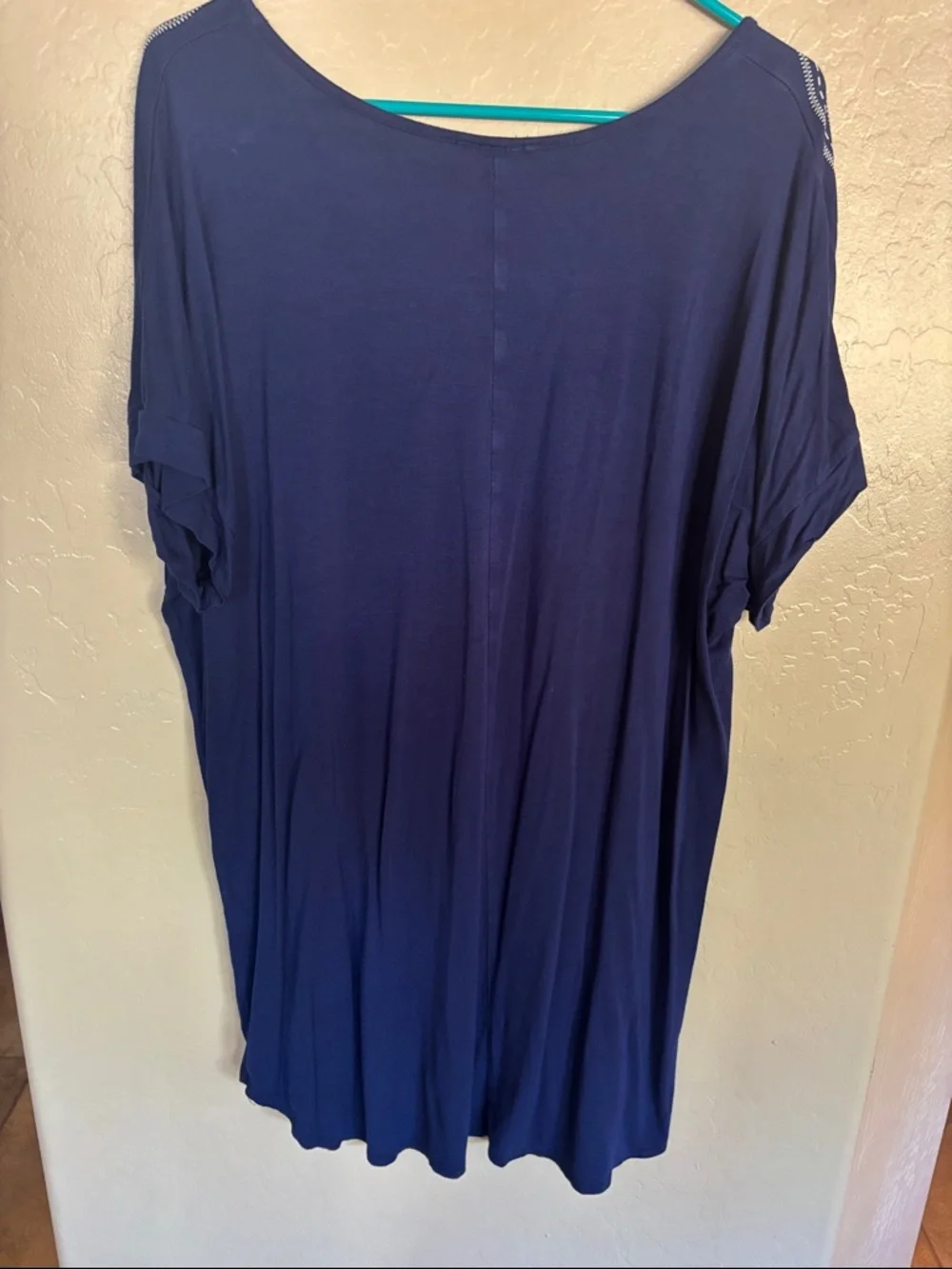 HEIMISH USA Navy Blue Short Sleeve Faux Embroidered V-Neck Tunic - Picture 5 of 7